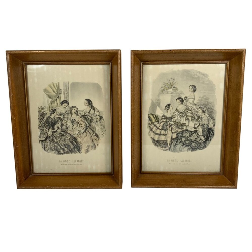Set of 2 French LA MODE Illustree Victorian Dresses by Fisher 1940, Repro